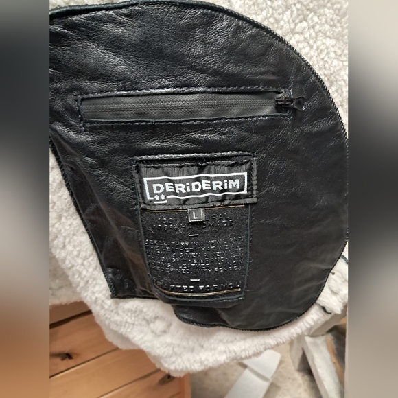 Leather Shearling Moto Bomber Jacket Size L - Picture 12 of 12